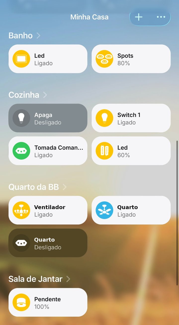 App Casa do iPhone com led, spots com dimmer e tomadas do banho e da cozinha