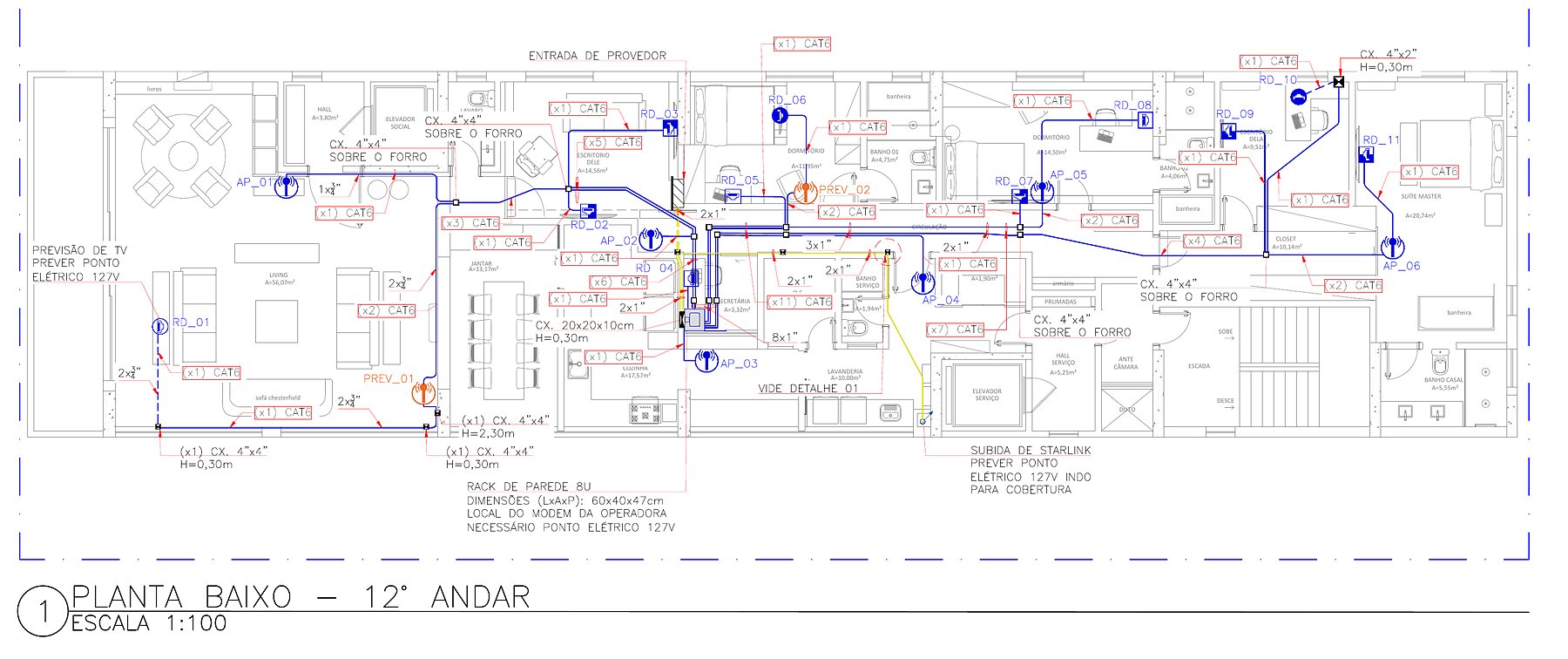 Projeto ASF: apartamento: rede cat6 e wi-fi